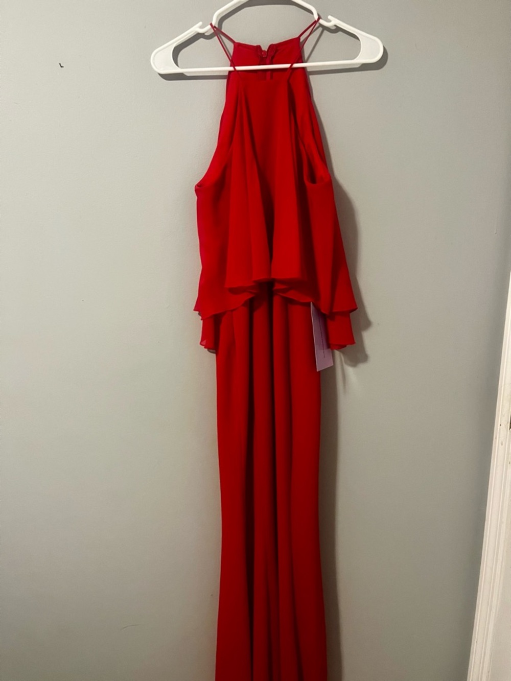 Red Halter Maxi Dress - Elegant Layered Evening Gown